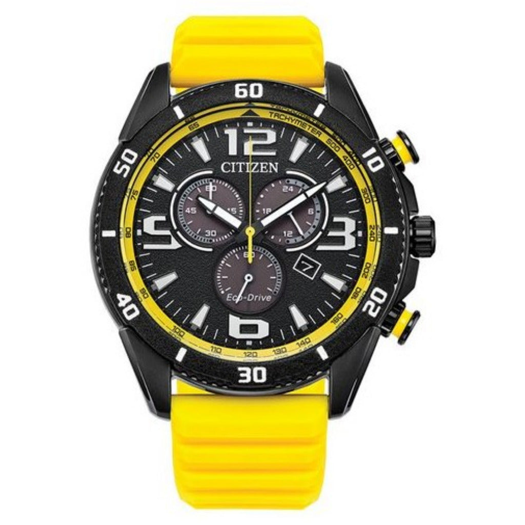 Citizen Eco-Drive Men's Sport Chronograph Yellow & Black 45mm Watch AT2585-08E