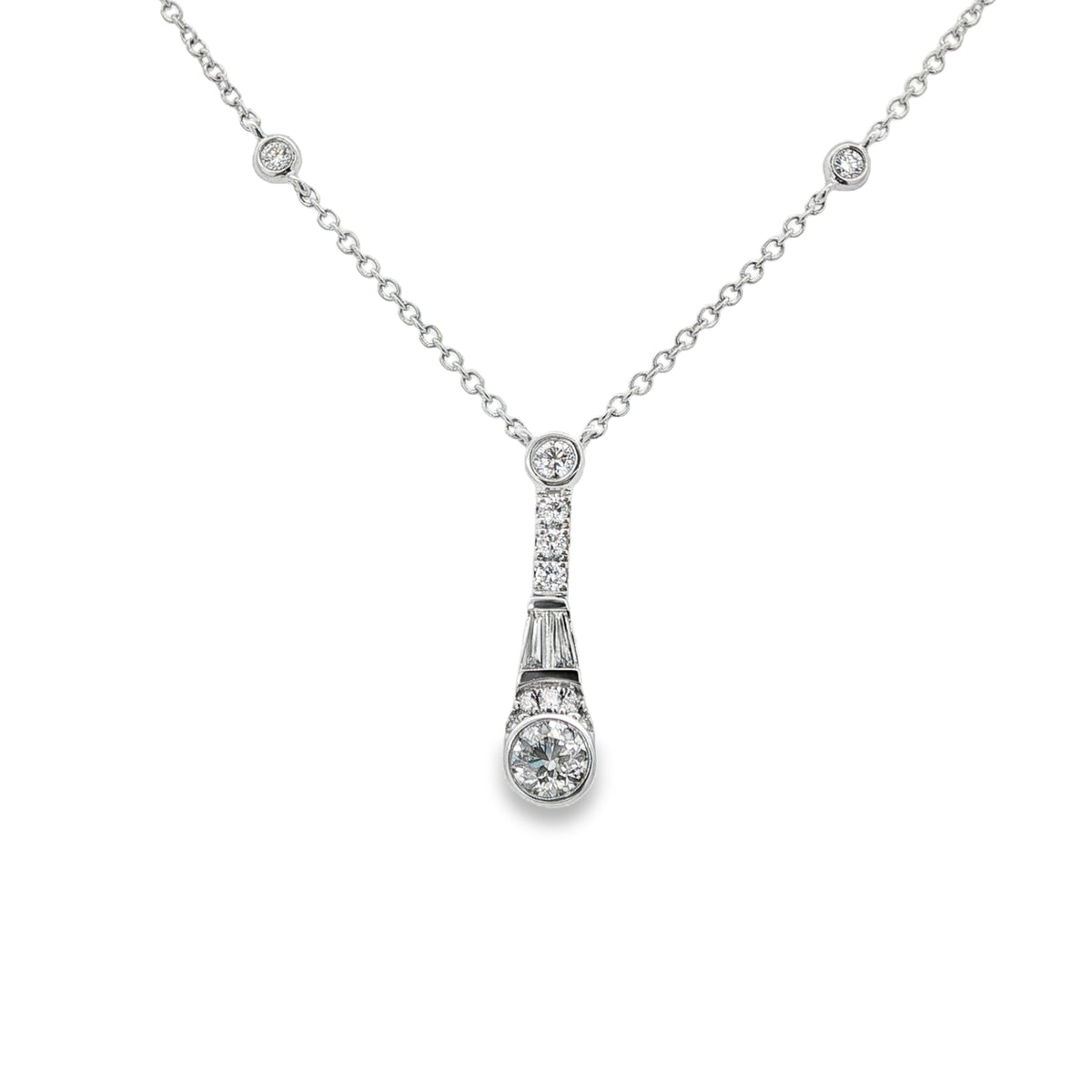 Diamond Baguette & Brilliant Cut 0.50ct 18ct White Gold Pendant