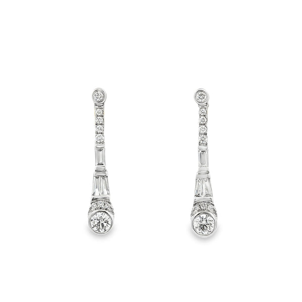 Diamond Baguette & Brilliant 1.29ct 18ct White Gold Drop Earrings