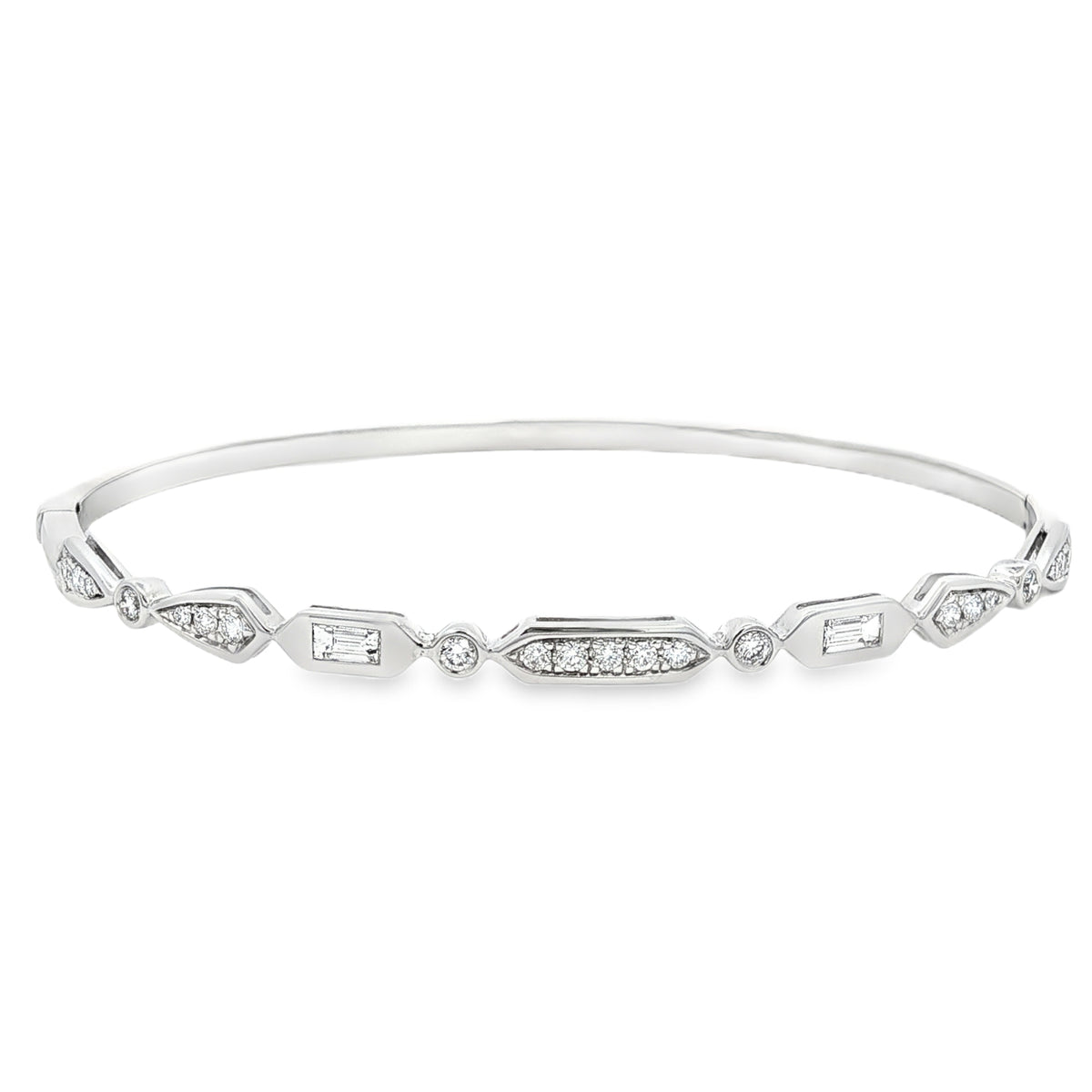 Diamond Baguette & Brilliant Cut 18ct White Gold 0.66ct Bangle