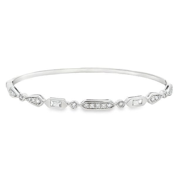 Diamond Baguette & Brilliant Cut 18ct White Gold 0.66ct Bangle