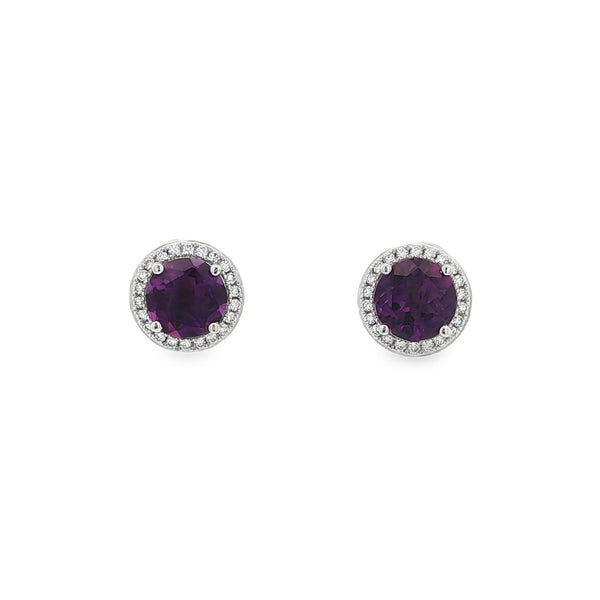 Amethyst & Diamond Halo 18ct White Gold Earrings