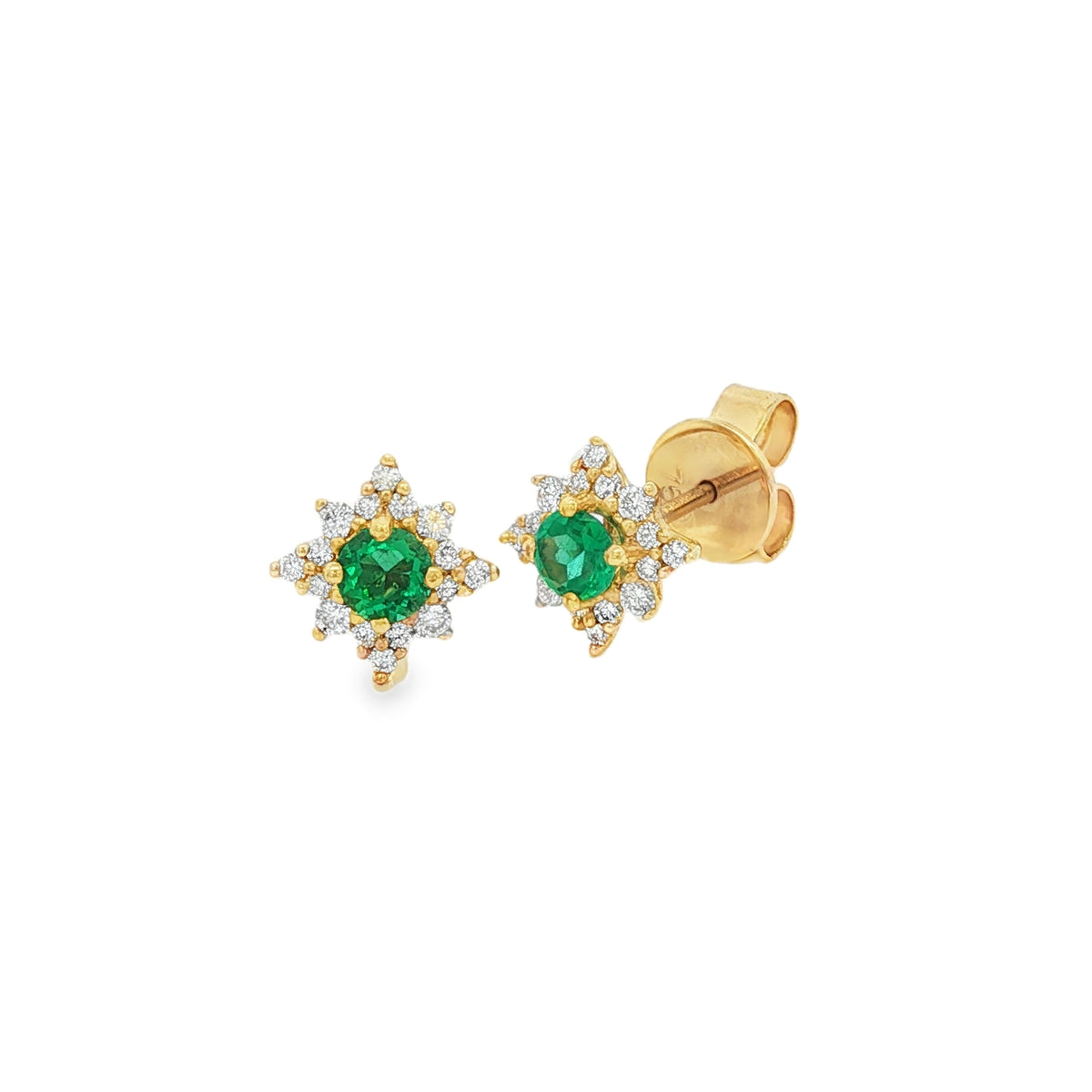 Emerald & Diamond 18ct Yellow Gold Star Earrings