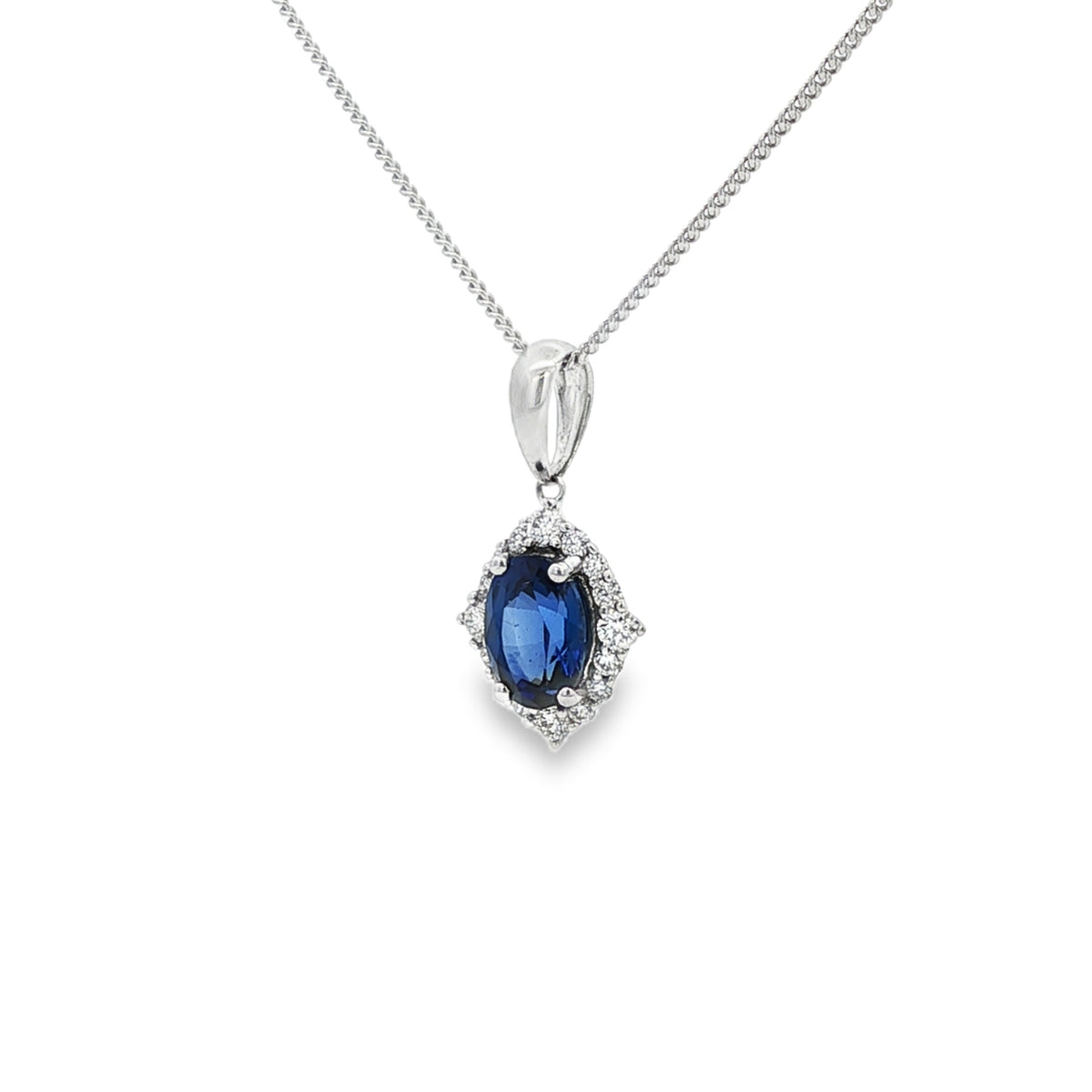 Sapphire & Diamond 18ct White Gold Oval Cut Pendant