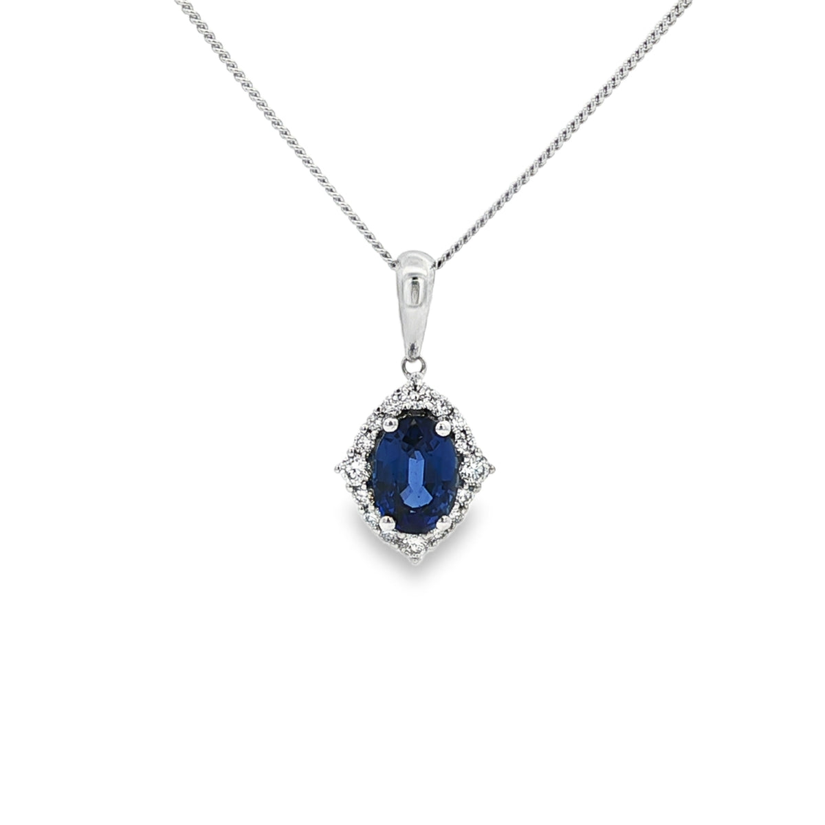 Sapphire & Diamond 18ct White Gold Oval Cut Pendant