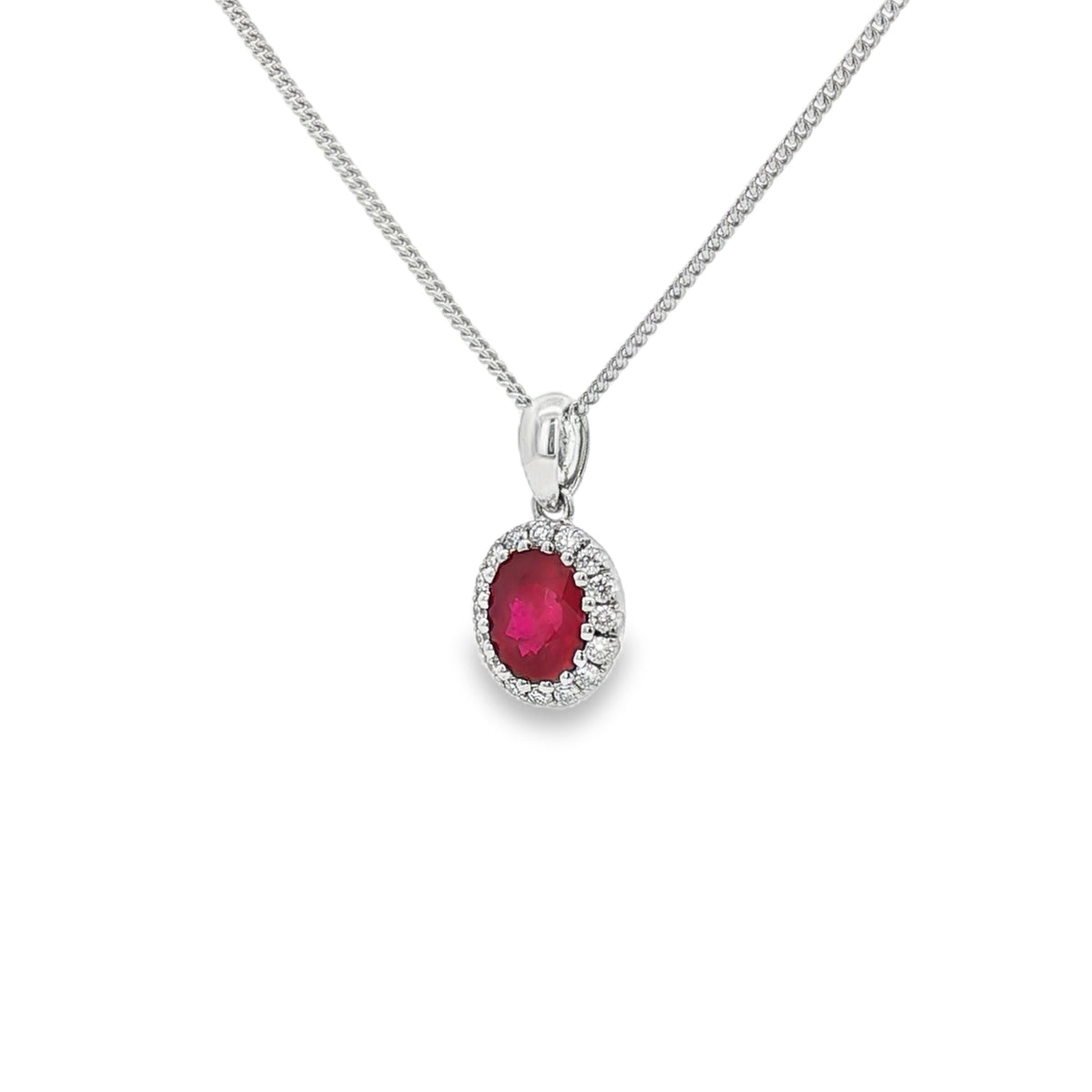 Ruby & Diamond 18ct White Gold Halo Pendant