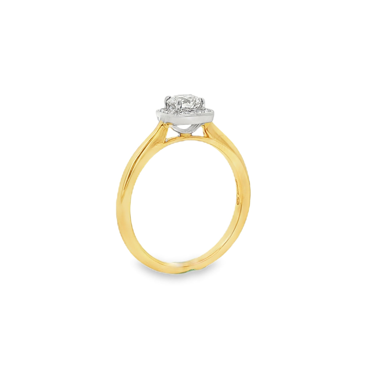 18ct Yellow & White Gold Round Brilliant Cut 0.52ct Cushion Halo Ring