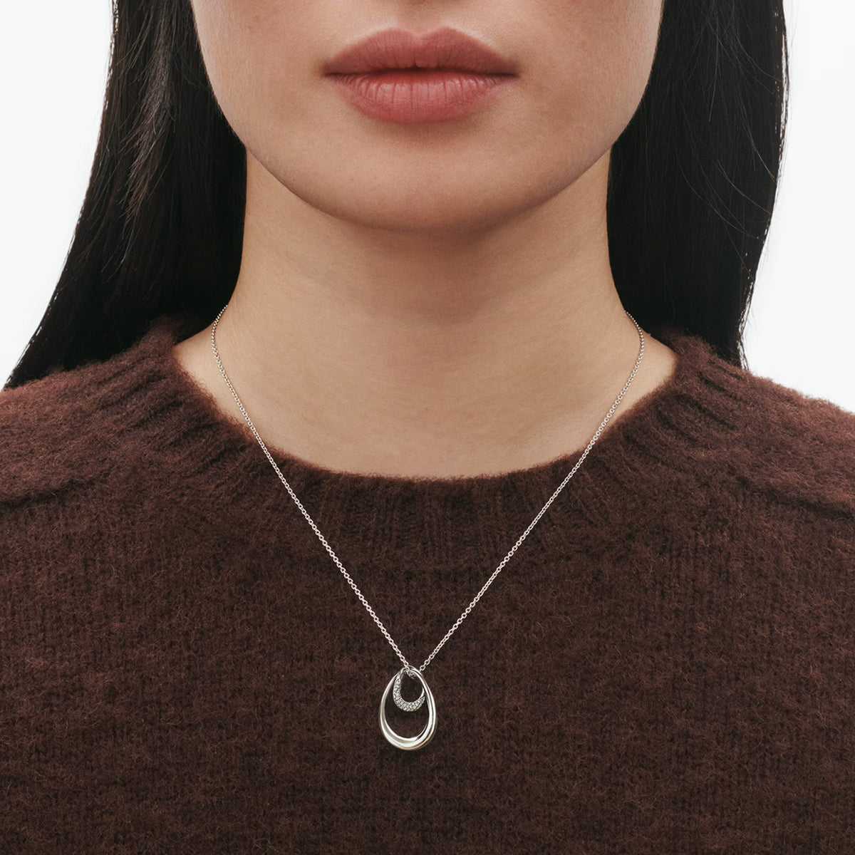 Georg Jensen Offspring Necklace with Pendant, Sterling Silver, Diamonds 0.08ct