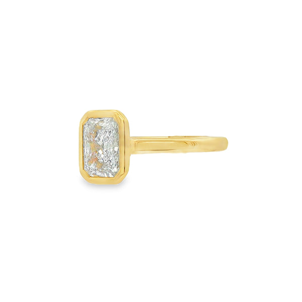 Radiant Cut 1.56ct Rub Over Lab Grown Diamond, 18ct Yellow Gold Ring