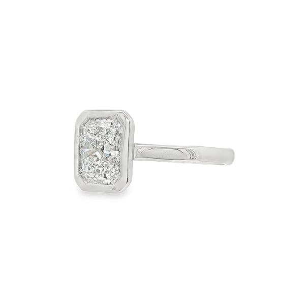 Radiant Cut 1.59ct Rub Over Lab Grown Diamond, Platinum Ring