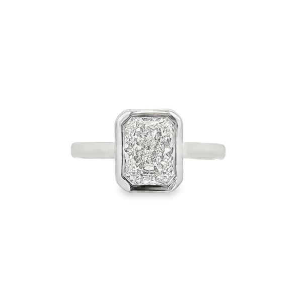 Radiant Cut 1.59ct Rub Over Lab Grown Diamond, Platinum Ring