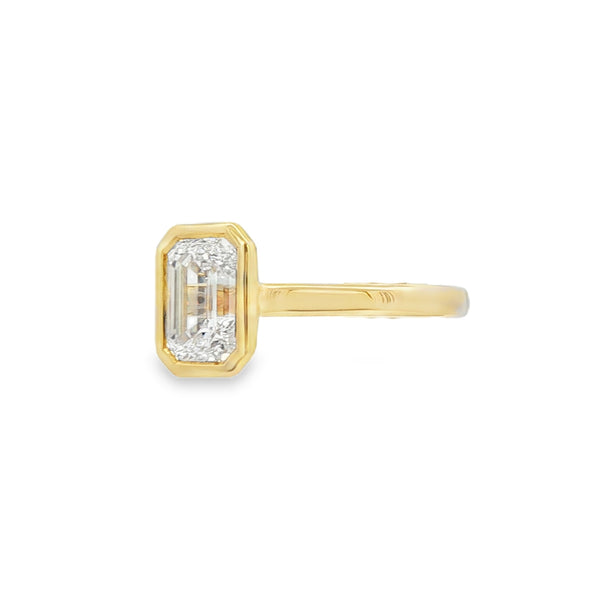 Emerald Cut 1.52ct Rub Over Lab Grown Diamond, 18ct Yellow Gold Ring