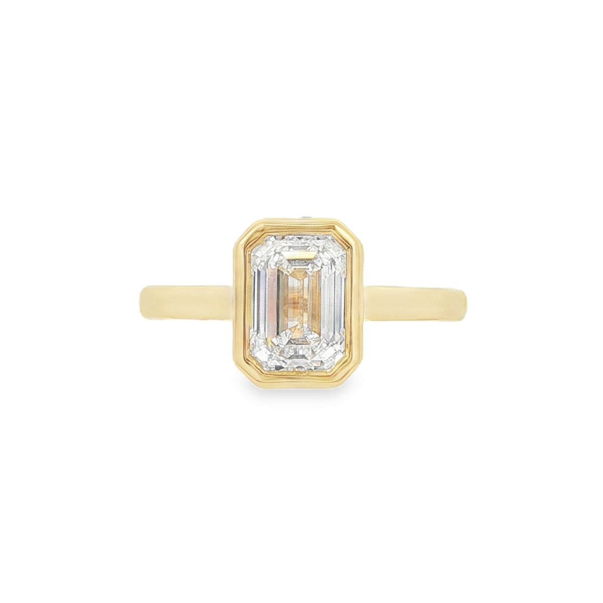 Emerald Cut 1.52ct Rub Over Lab Grown Diamond, 18ct Yellow Gold Ring