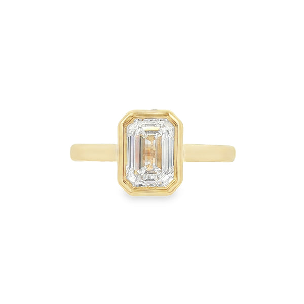 Emerald Cut 1.52ct Rub Over Lab Grown Diamond, 18ct Yellow Gold Ring