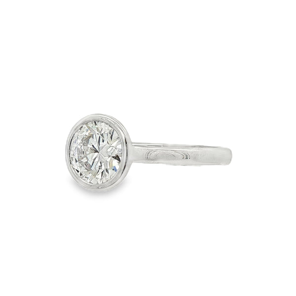 Round Brilliant Cut 1.50ct Rub Over Lab Grown Diamond, Platinum Ring