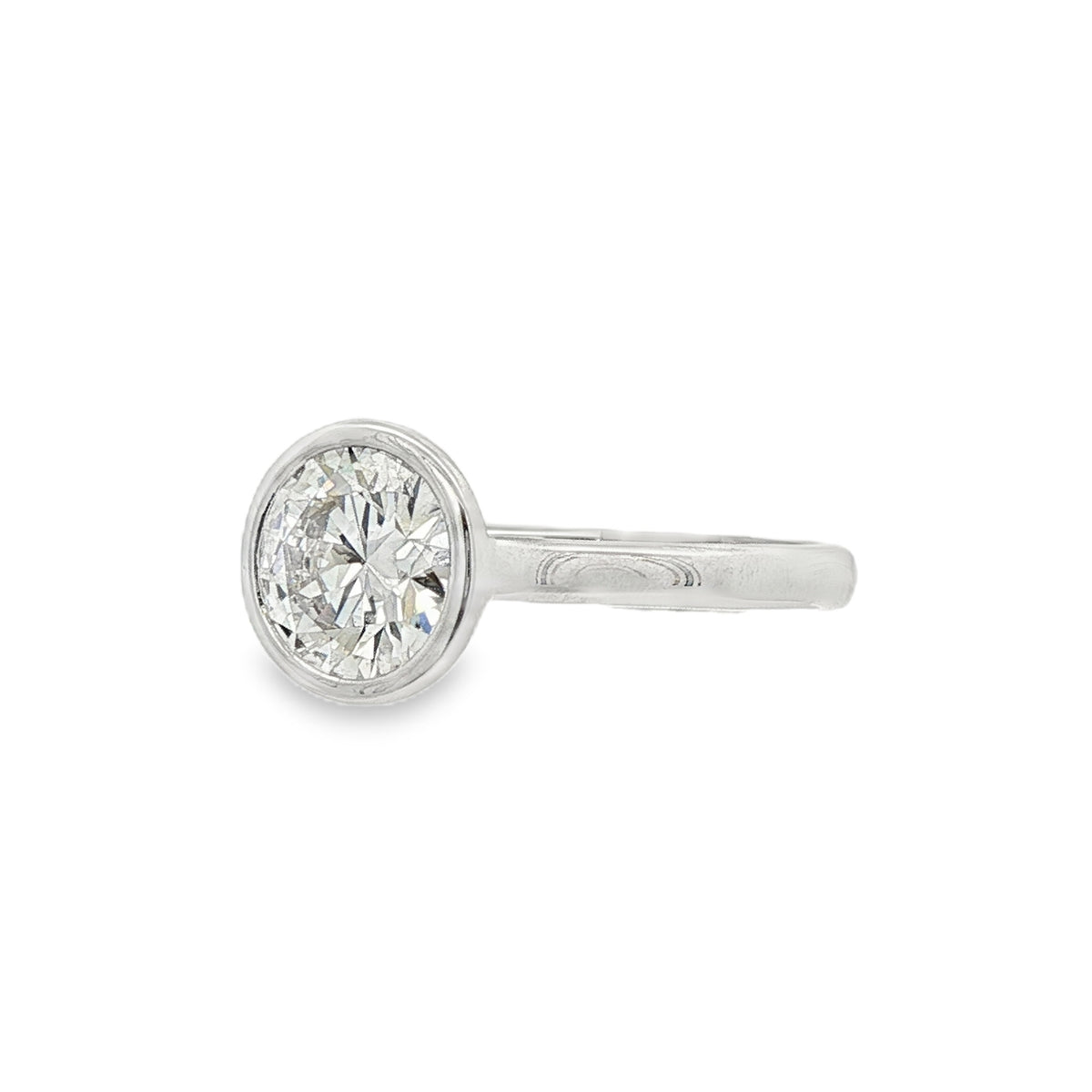 Round Brilliant Cut 1.50ct Rub Over Lab Grown Diamond, Platinum Ring