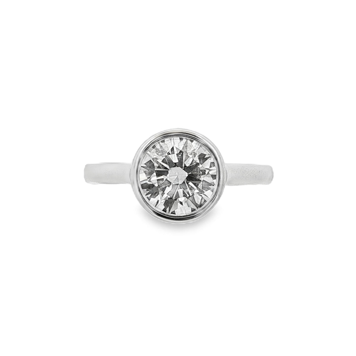 Round Brilliant Cut 1.50ct Rub Over Lab Grown Diamond, Platinum Ring