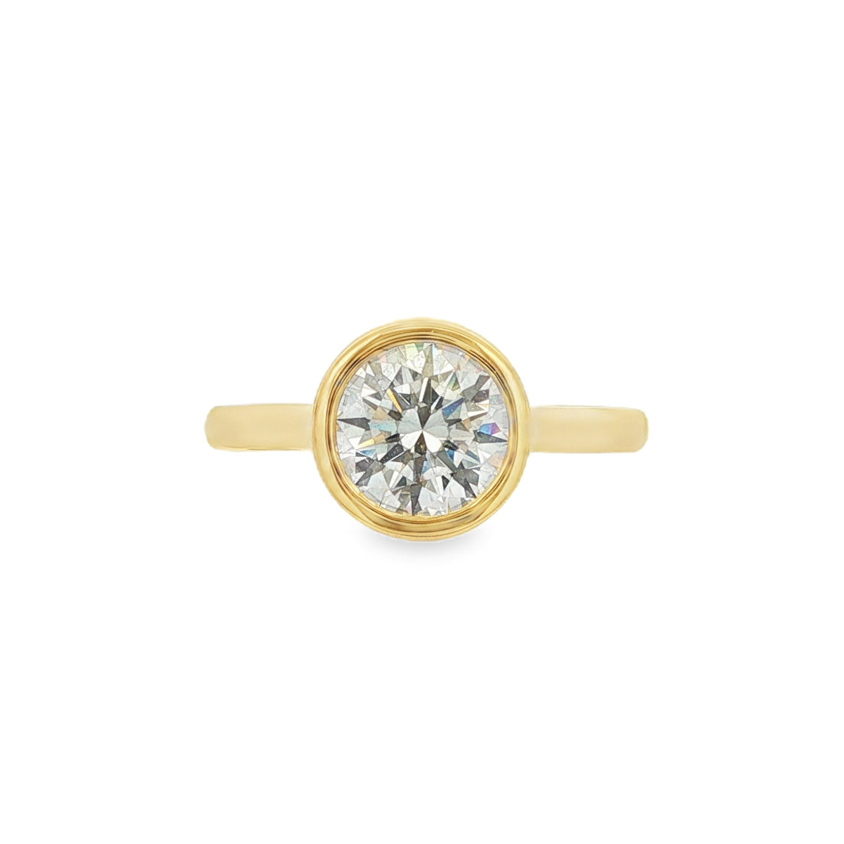 Round Brilliant Cut 1.50ct Rub Over Lab Grown Diamond, 18ct Yellow Gold Ring