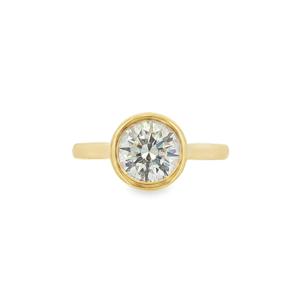 Round Brilliant Cut 1.50ct Rub Over Lab Grown Diamond, 18ct Yellow Gold Ring