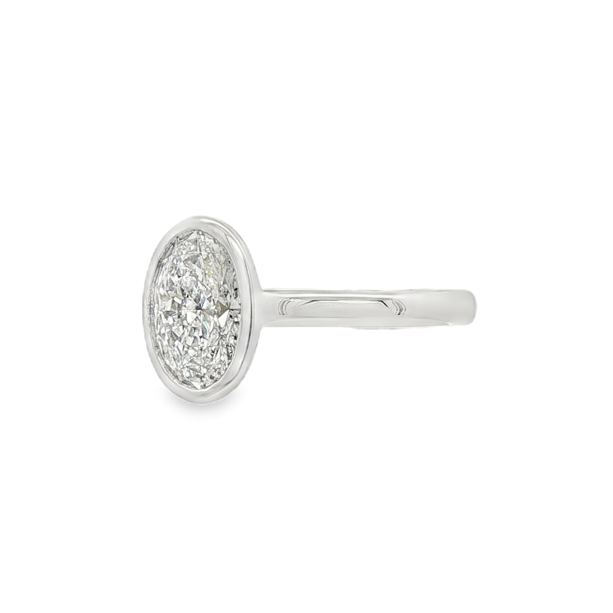 Oval Cut 1.57ct Rub Over Lab Grown Diamond, Platinum Ring