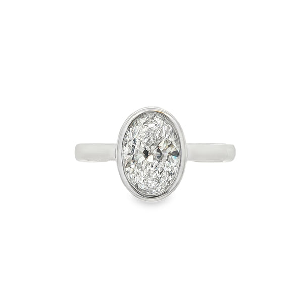 Oval Cut 1.57ct Rub Over Lab Grown Diamond, Platinum Ring