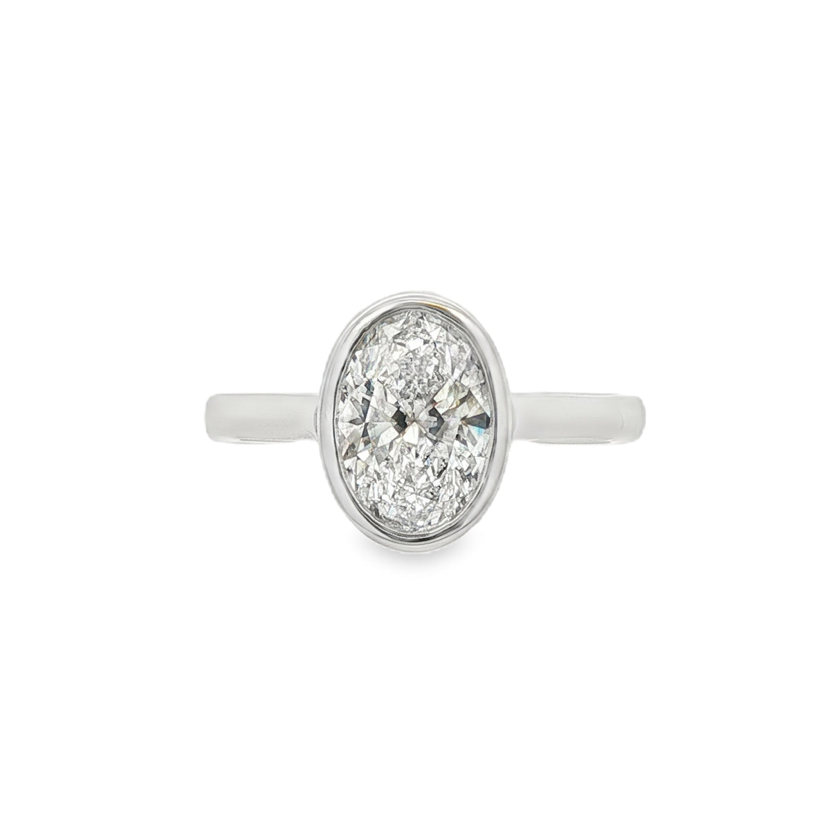 Oval Cut 1.57ct Rub Over Lab Grown Diamond, Platinum Ring