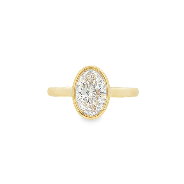 Oval Cut 1.57ct Rub Over Lab Grown Diamond, 18ct Yellow Gold Ring