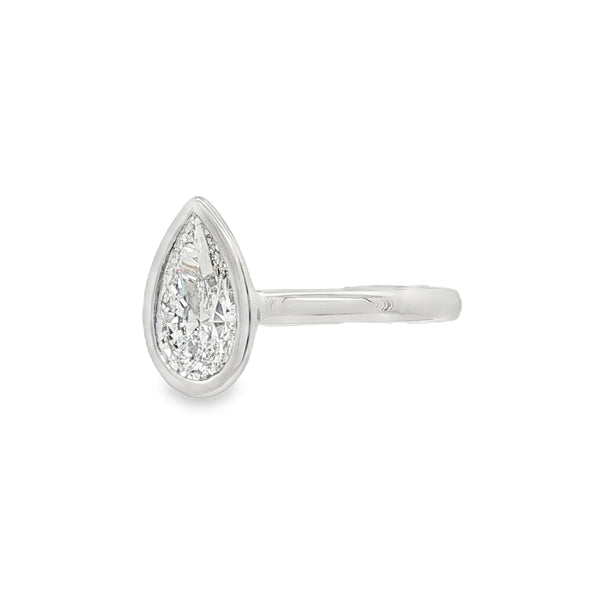 Pear Cut 1.51ct Rub Over Lab Grown Diamond, Platinum Ring
