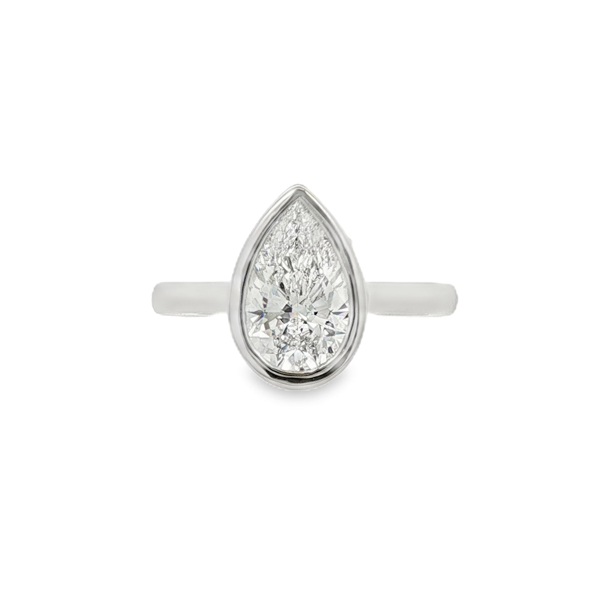 Pear Cut 1.51ct Rub Over Lab Grown Diamond, Platinum Ring