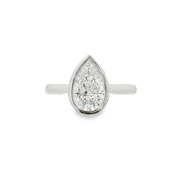 Pear Cut 1.51ct Rub Over Lab Grown Diamond, Platinum Ring