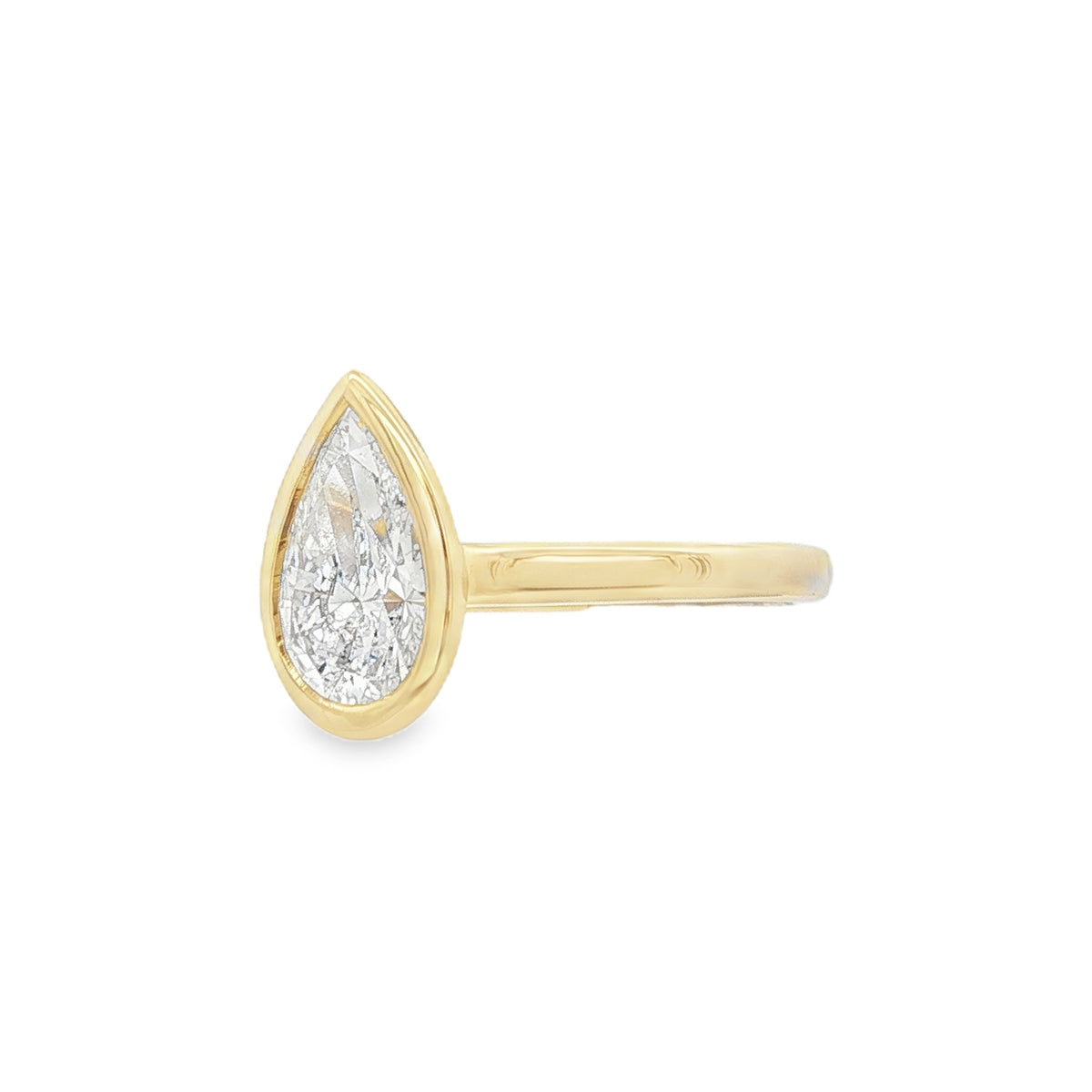 Pear Cut 1.52ct Rub Over Lab Grown Diamond, 18ct Yellow Gold Ring