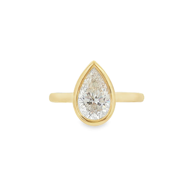 Pear Cut 1.52ct Rub Over Lab Grown Diamond, 18ct Yellow Gold Ring
