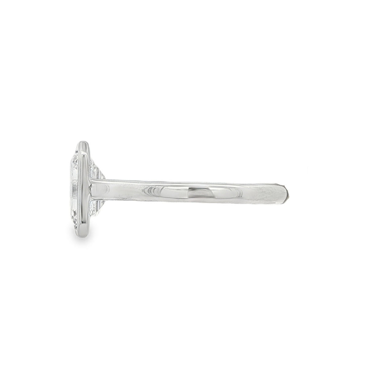 Emerald Cut 1.57ct Rub Over Lab Grown Diamond, Platinum Ring