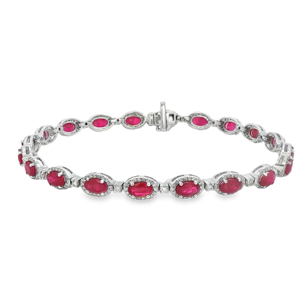 Ruby & Diamond Halo, 18ct White Gold Bracelet
