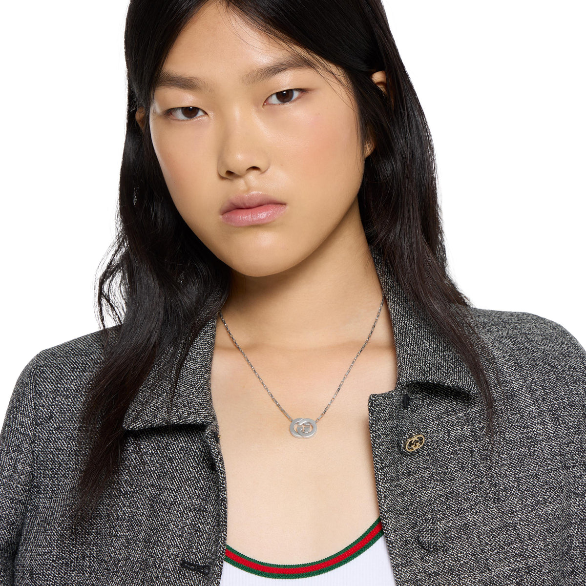 Gucci Interlocking Sterling Silver Pendant Necklace 45cm