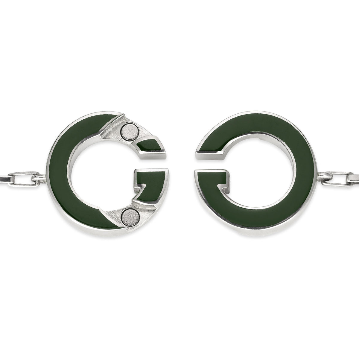 Gucci Interlocking Green Enamel Sterling Silver Bracelet