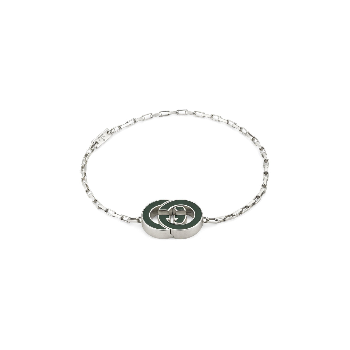 Gucci Interlocking Green Enamel Sterling Silver Bracelet