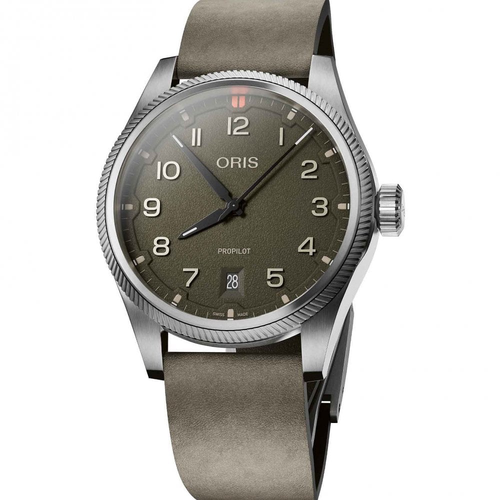 Oris ProPilot Date Green Dial, Leather Strap 41mm Watch