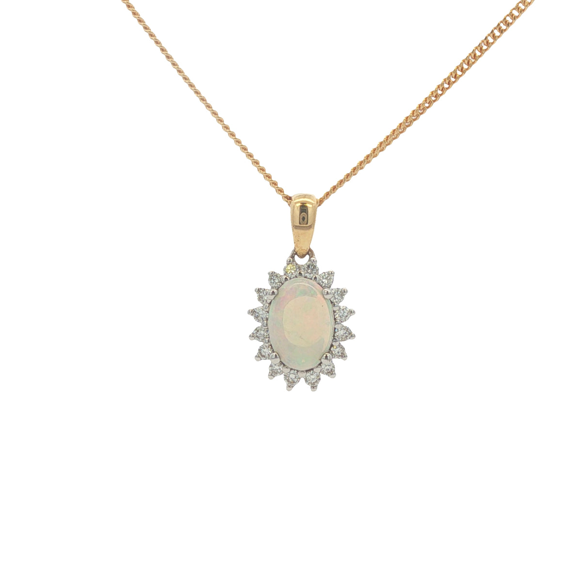Opal & Diamond Cluster, 18ct Yellow Gold Pendant
