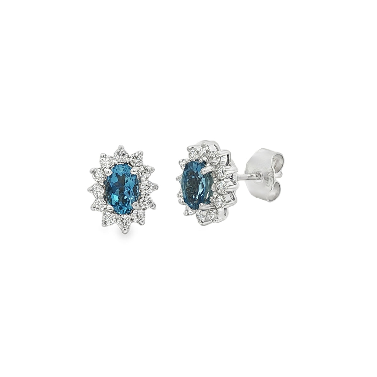 Aquamarine & Diamond Oval Cluster, 18ct White Gold Earrings
