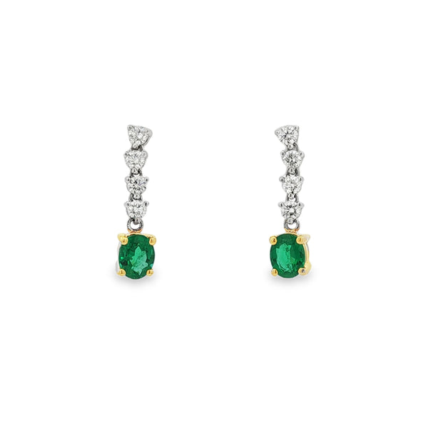 Emerald & Diamond Drop, 18ct White & Yellow Gold Earrings