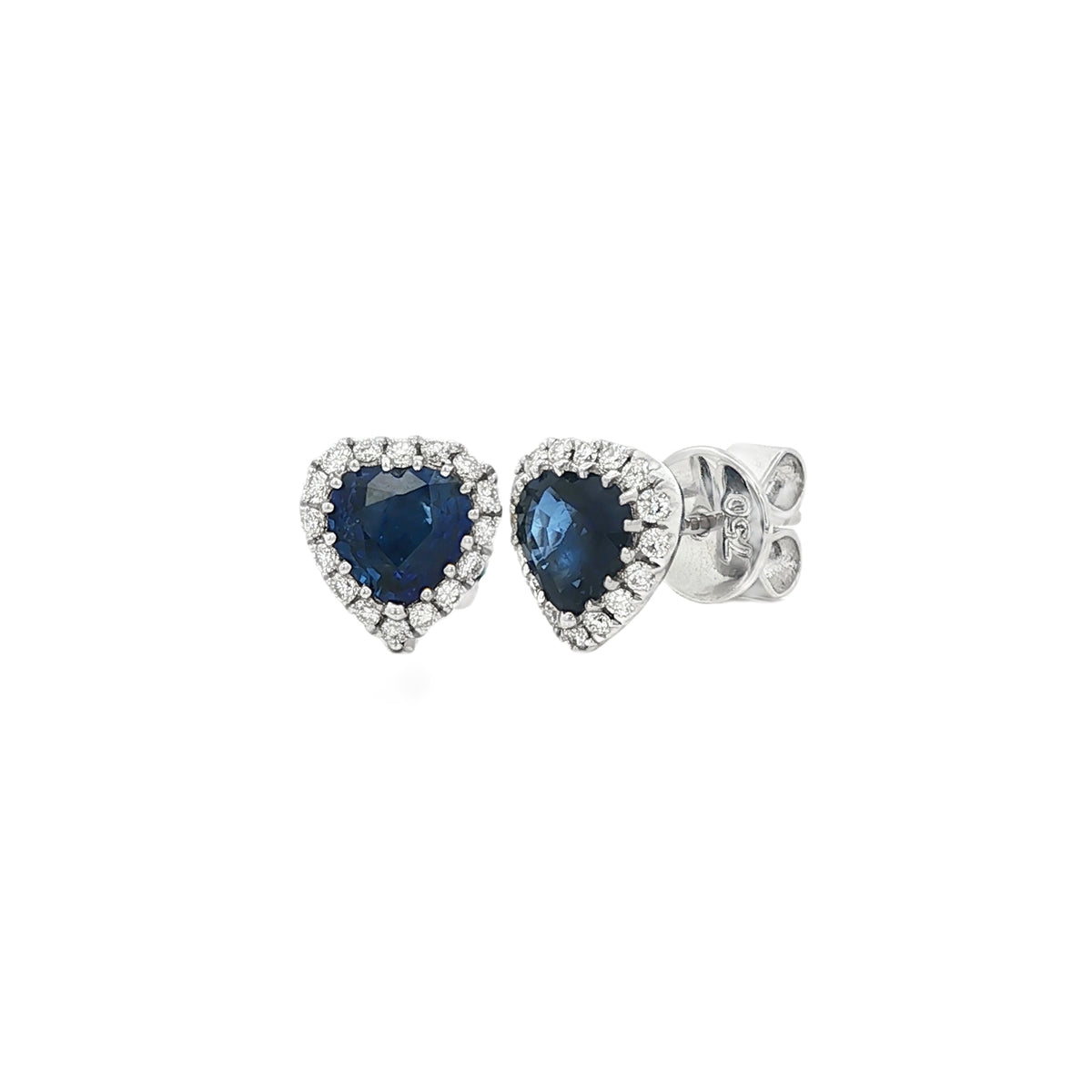 Sapphire & Diamond Heart Cluster, 18ct White Gold Earrings