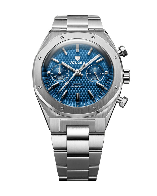 Nivada Grenchen F77 Chrono Mecaquartz Blue - 38mm Watch 68000Q77
