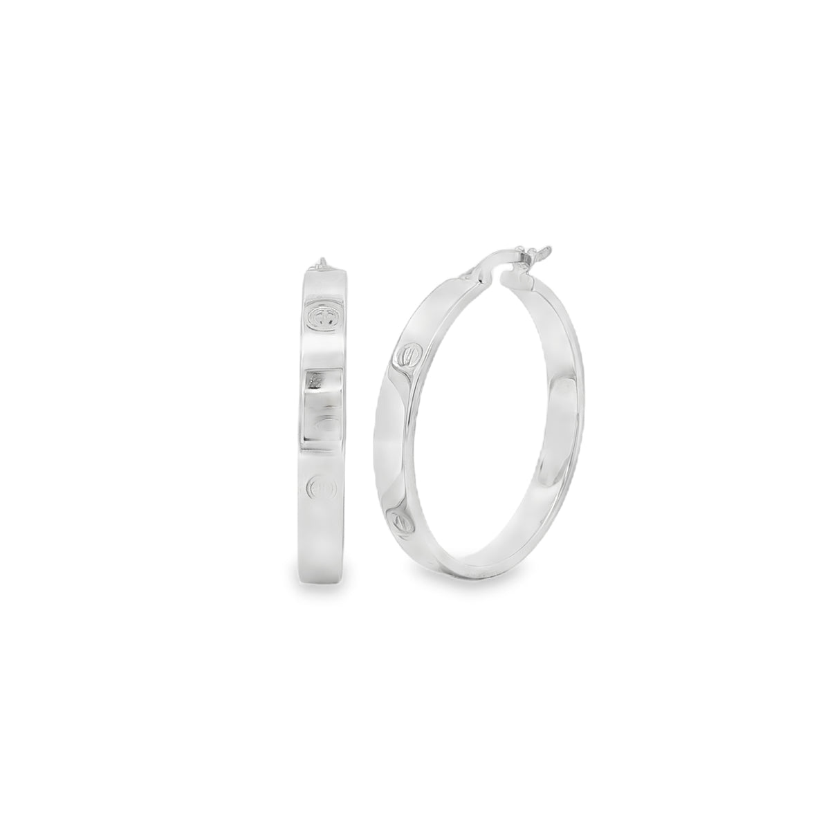 Screw 25mm Hoop, 9ct White Gold Earrings