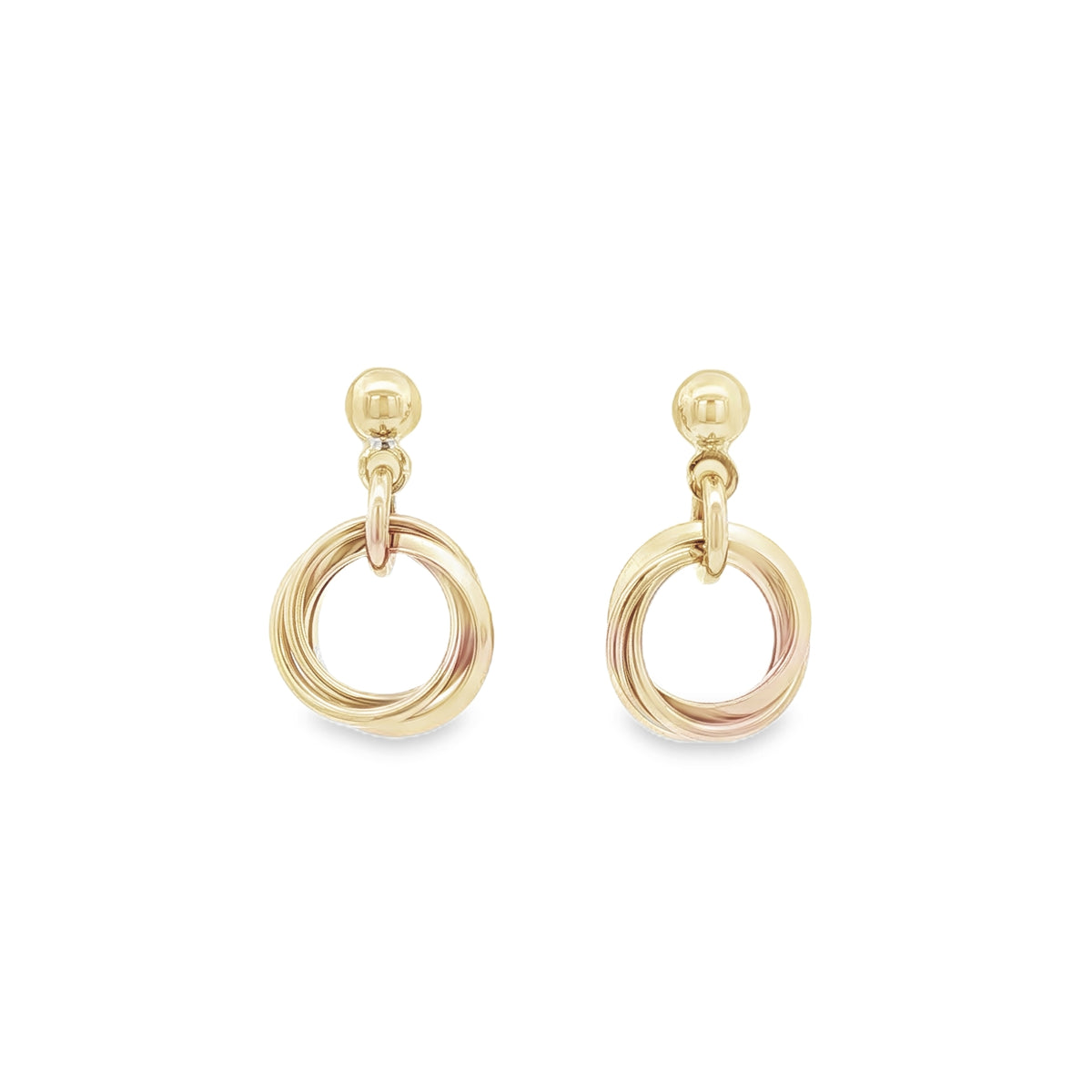 Intertwined Circle Drop, 9ct Yellow Gold Earrings