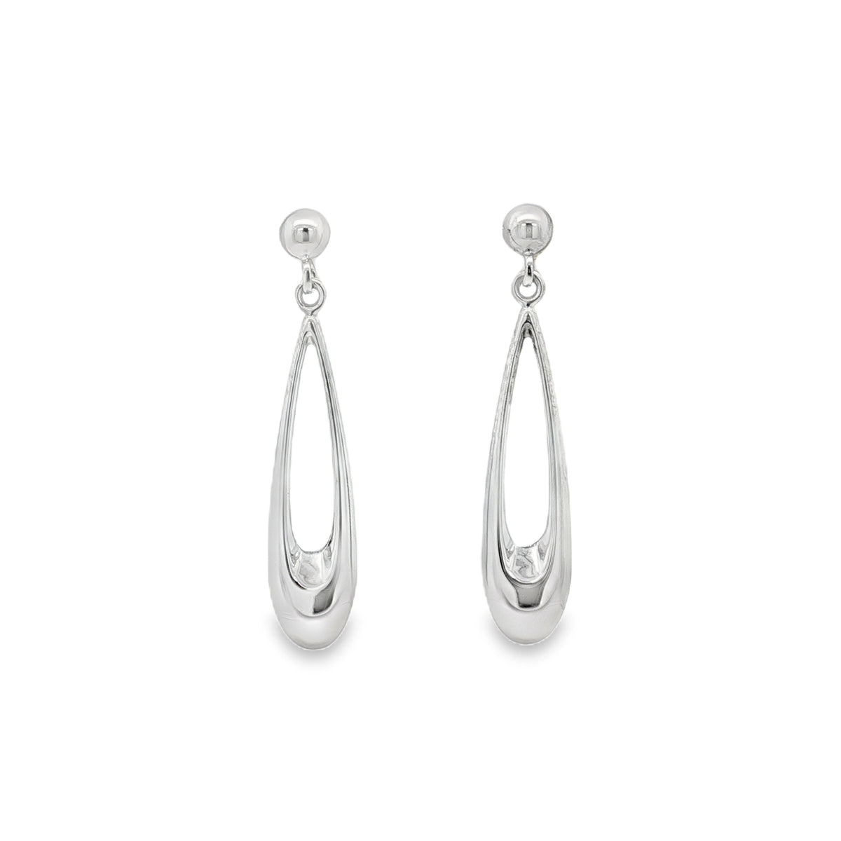 Open Teardrop, 9ct White Gold Stud Earrings