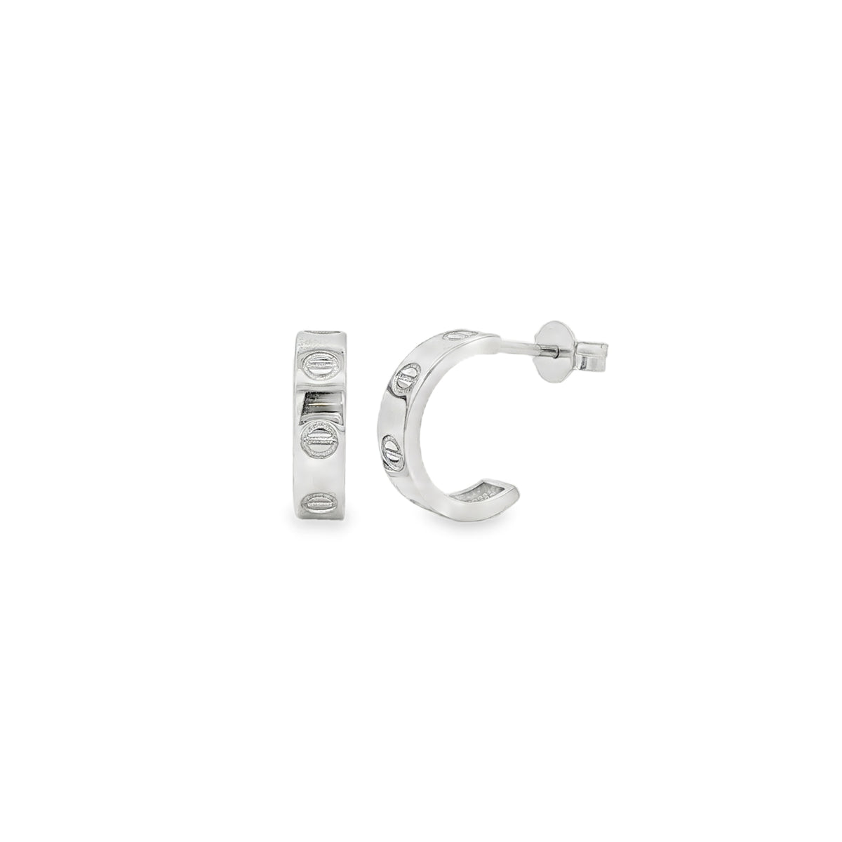 Screw 12mm Half Hoop, 9ct White Gold Earrings