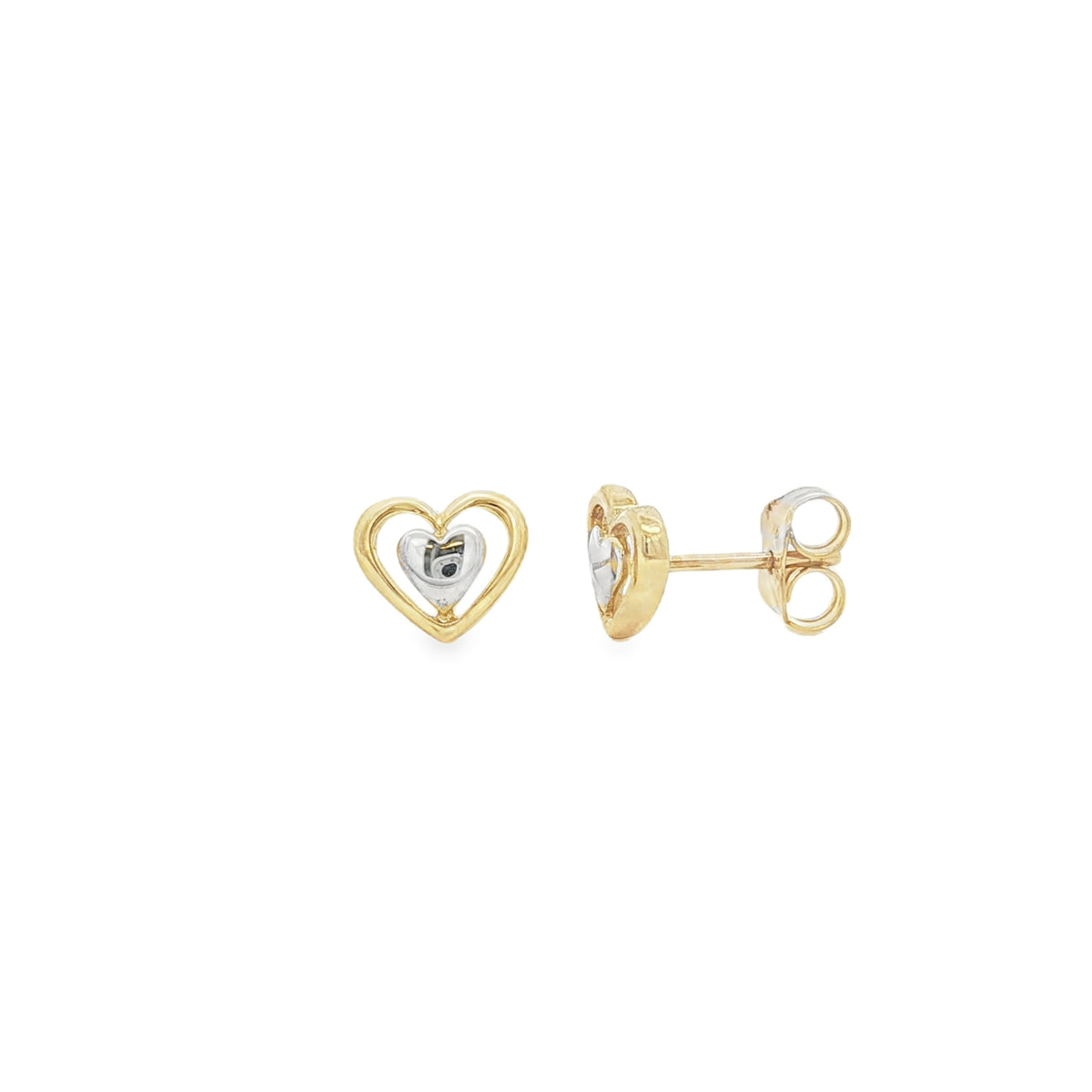 Double Heart, 9ct Yellow & White Gold Earrings