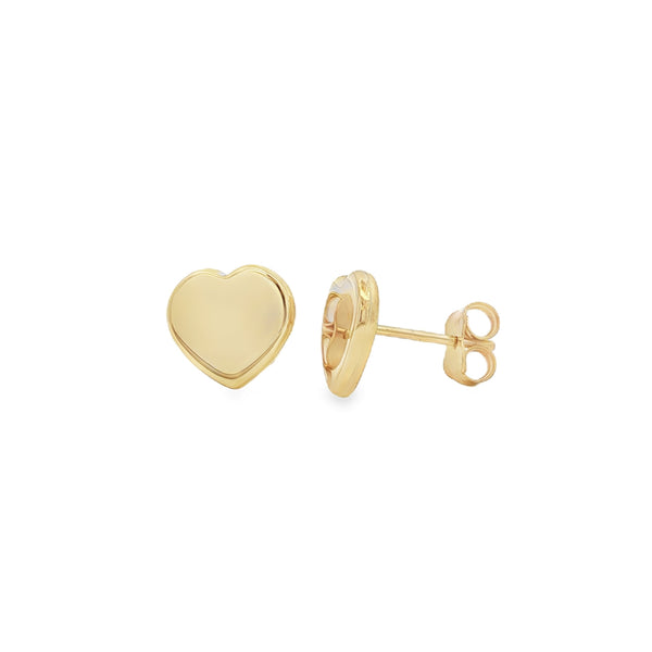Plain 9mm Heart, 9ct Yellow Gold Stud Earrings