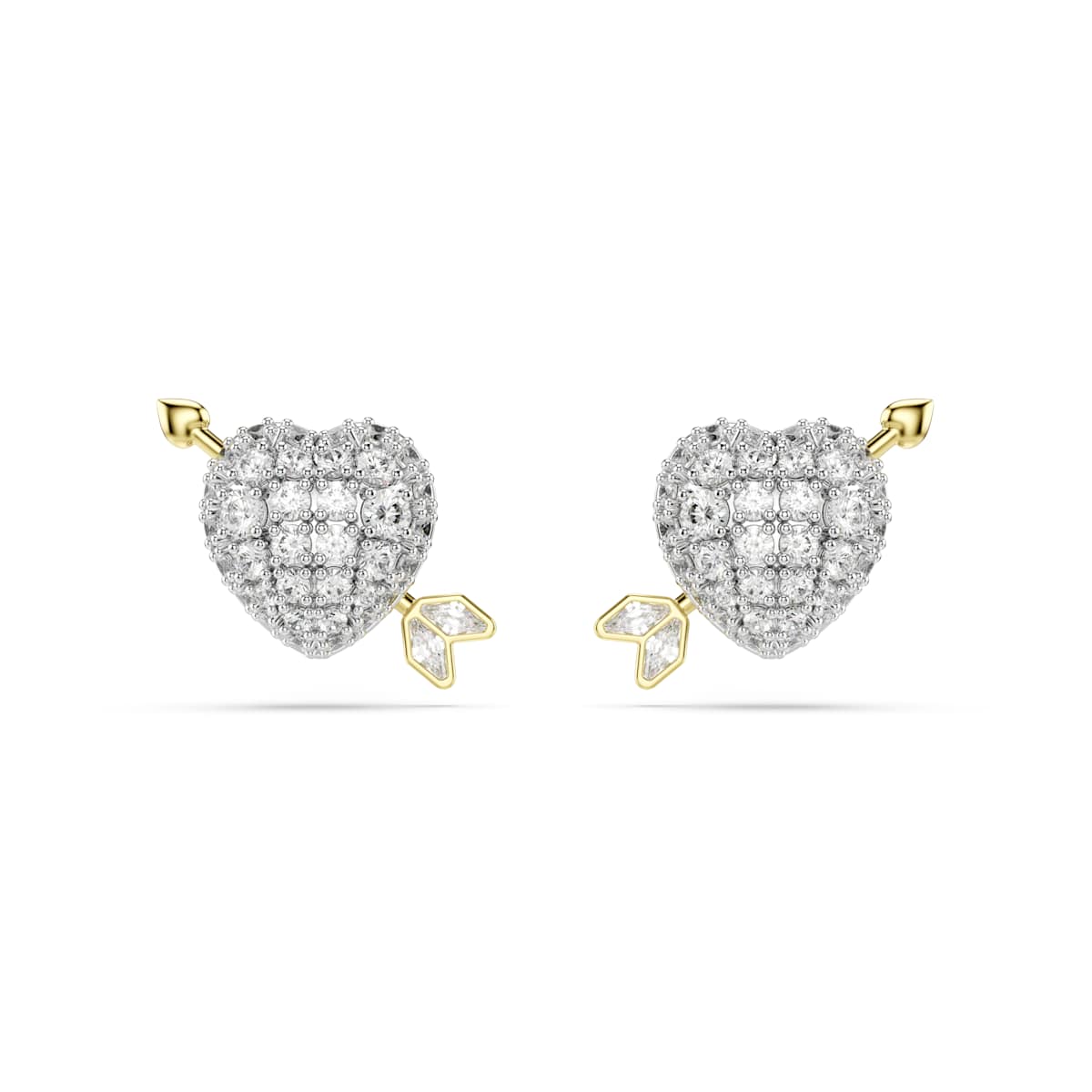 Swarovski Idyllia stud earrings, Mixed cuts, Heart with arrow, White, Mixed metal finish